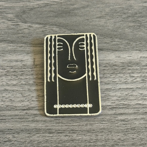 Vintage Charles of the Ritz Perfume Deco Lady Face Brooch Pewter Woman Art Deco - Picture 2 of 3